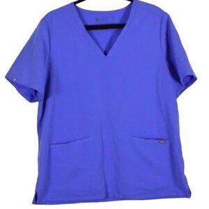 Figs Women's Casma 3 Pocket Scrub Top Blue Stretch V-Neck Short Sleeve - Size XL